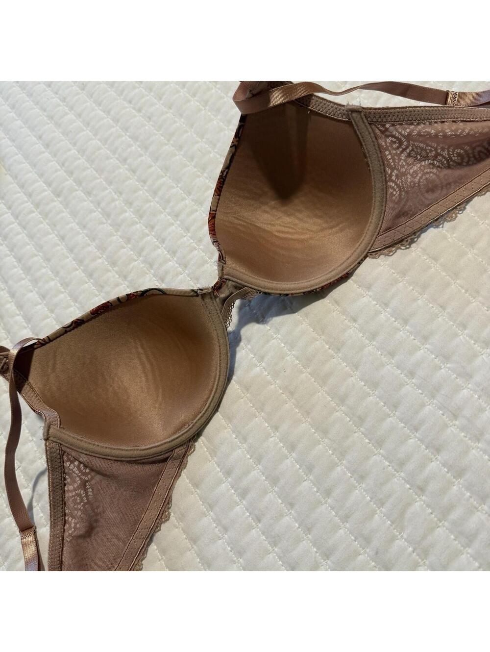Jessica Simpson 36C Taupe Mauve With Flowers Bra Underwire Lined Floral - Picture 7 of 15